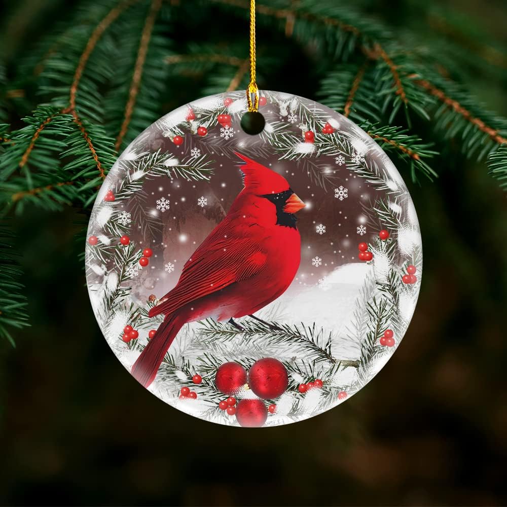 Christmas Red Cardinal Ornaments Ceramic Tree Decorations - Cardinal Bird Gift - Picture 2 of 4