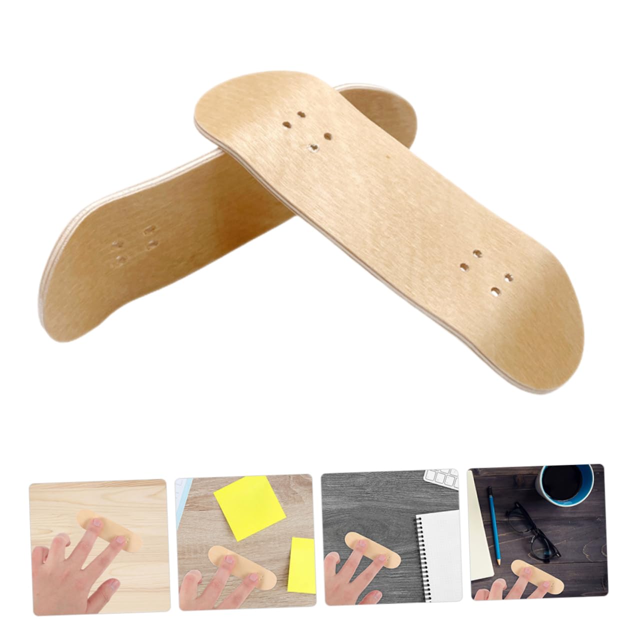 Abaodam Set of 2 DIY Skateboard Decks Pre-Punched Holes Wooden Construction for Finger Skateboarding Enthusiasts