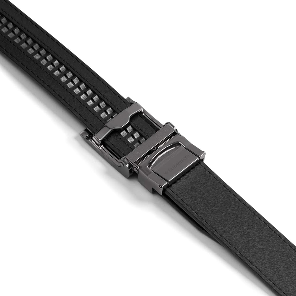 SlideBelts Womens Classic Ratchet Belt - Black Leather with Square