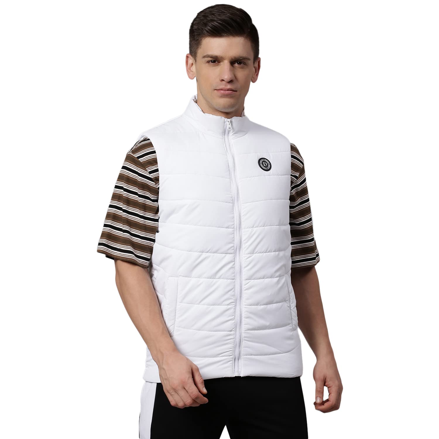 Dennis Lingo Polyester Regular Fit Long Sleeves Men's Solid Puffer Jacket with 2 Pockets - Lightweight Casual Winterwear for Men (White, Large) in white