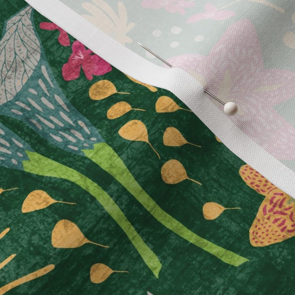 Spoonflower Fabric - Floral Forest Bird Pink Flower Woodland Animal Printed on Petal Signature Cotton Fabric by The Yard - Sewing Quilting Apparel Crafts Decor
