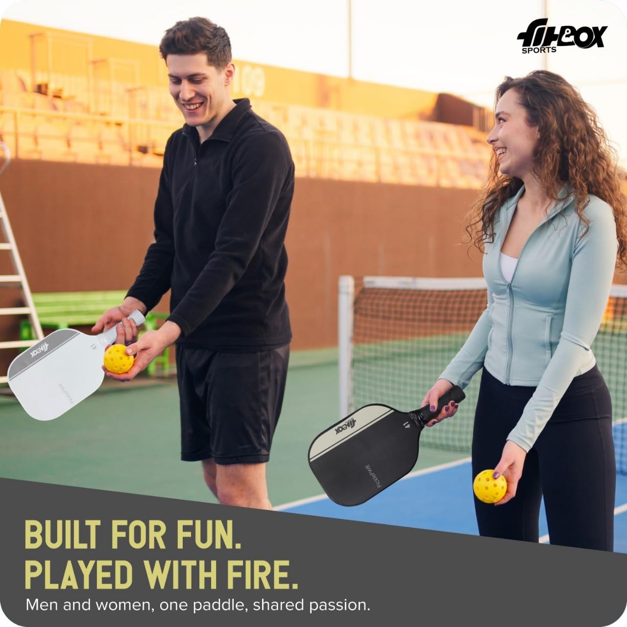 FitBox Sports PicklePWR Pickleball Paddles Set β High-Performance Premium Boarded Composite Surface with Cushion Grip | Ideal for All Skill Levels | Includes Protective Cover & 3 Balls - Offwhite 2