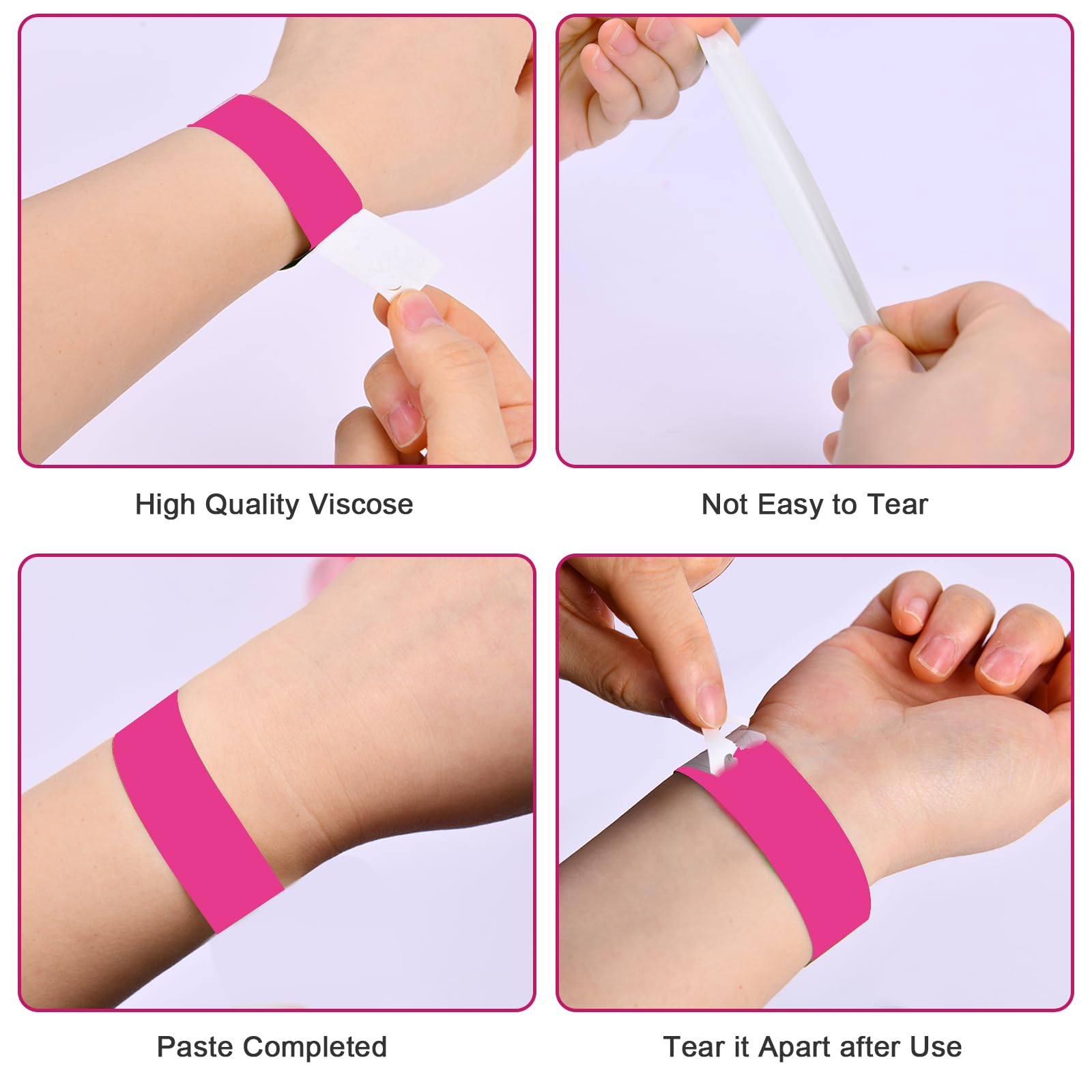 Vicloon Pulseras de Papel 100pcs Pulsera de Identificación para Eventos, Fiestas, Festivales, Parque Acuático, Viajes Rosa