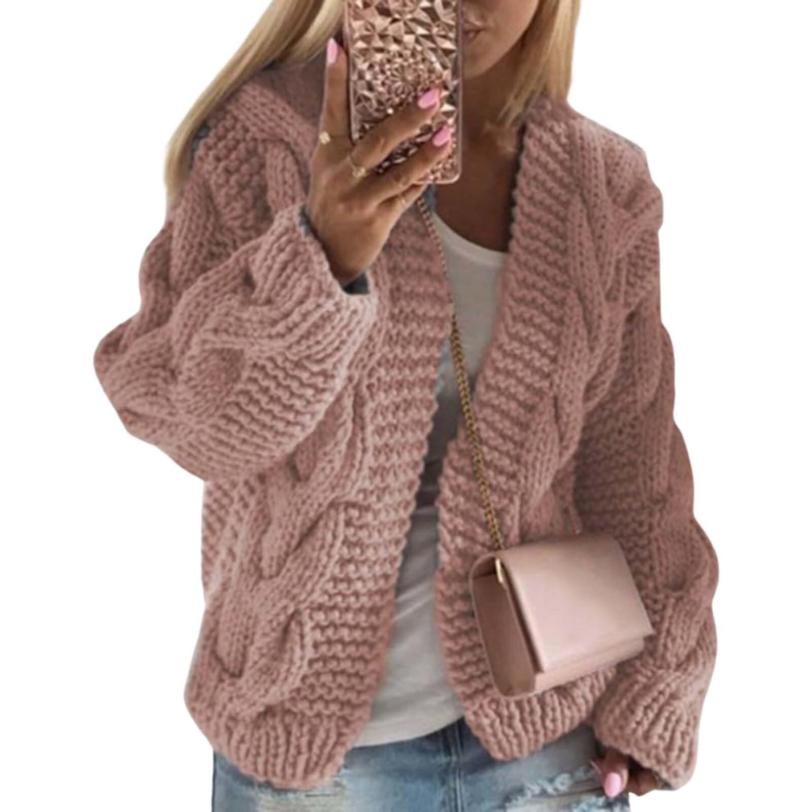 Open Front Chunky Knit Cardigan Sweaters for Womens Fall Casual Cropped Cable Knit Outerwear Coat