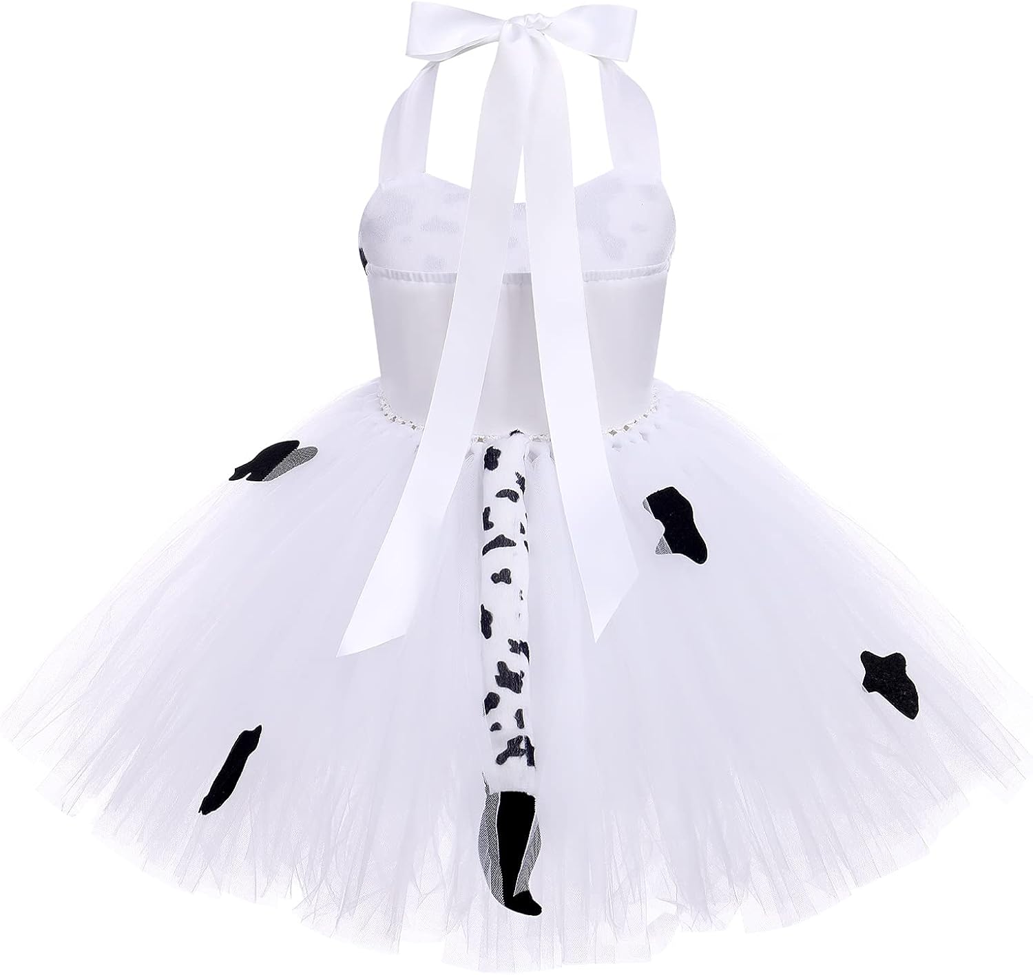 Toddler Girls Cow Cosplay Tutu Dress 3pcs with Cow Ears Headband Cow Tail Animal Fancy Costume Kit Halloween Cosplay Birthday Party Outfits Baby Girl Jungle Themed Cosplay Dress White Cow 9-10 Years - Image 3