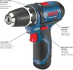 BOSCH Perceuse sans fil PS31-2A 12V Max 3/8 pouces kit de perceuse/conducteur avec (2) 2 Ah Batteries et chargeur, vitesse variable