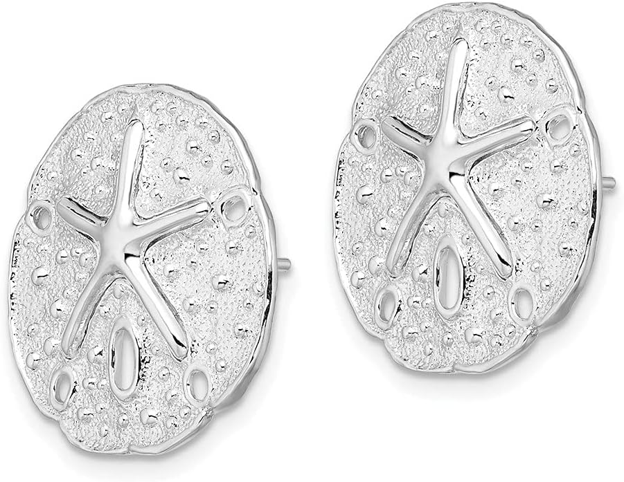 Diamond2Deal Sterling Silver Polished Sand Dollar Starfish Stud Earrings (L- 0.83 in, W- 0.79 in)