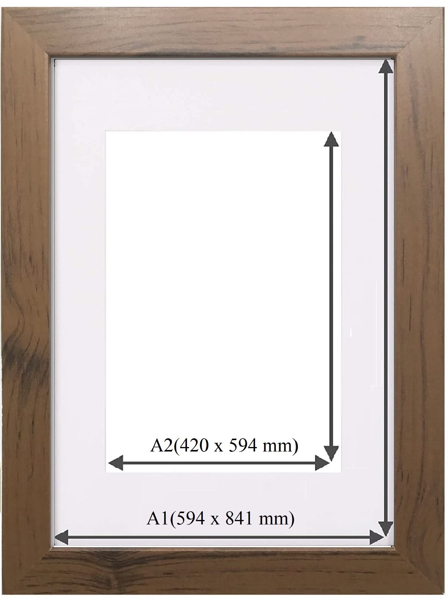 Ezelo Uk Walnut Modern A1(59.4 X 84.1 Cm) Picture Frame With Mount Photo Frame For Image Size A2(42X59.4cm), With Clear Plexiglass Sheet, To Hang Portrait Or Landscape (Walnut)