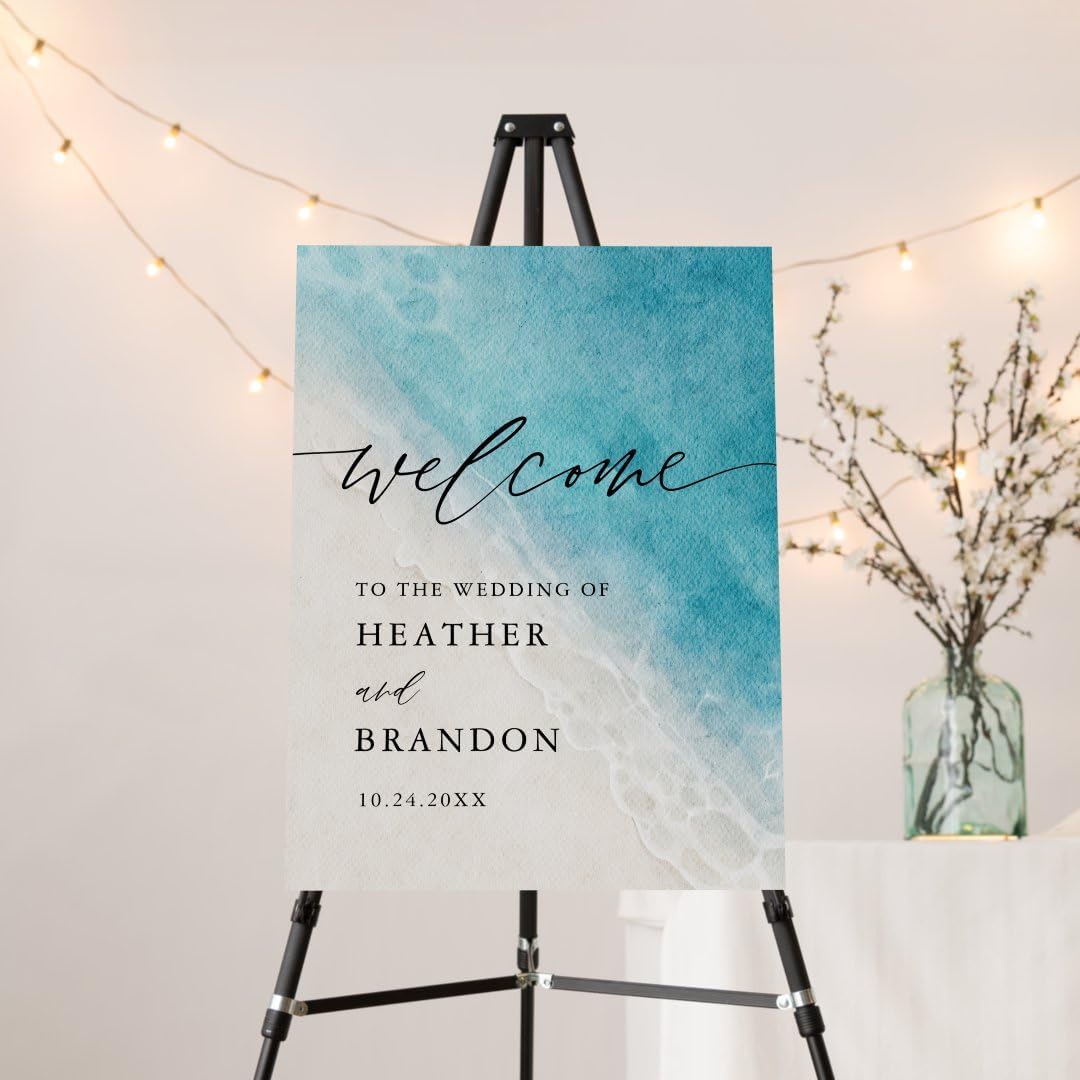 Beach Destination Wedding Welcome Sign, Personalized Nautical Theme Party Welcome Sign, Editable Ocean Beach Summer Welcome Poster, Blue Ocean Wedding Decoration, Printable Party Entrance Sign