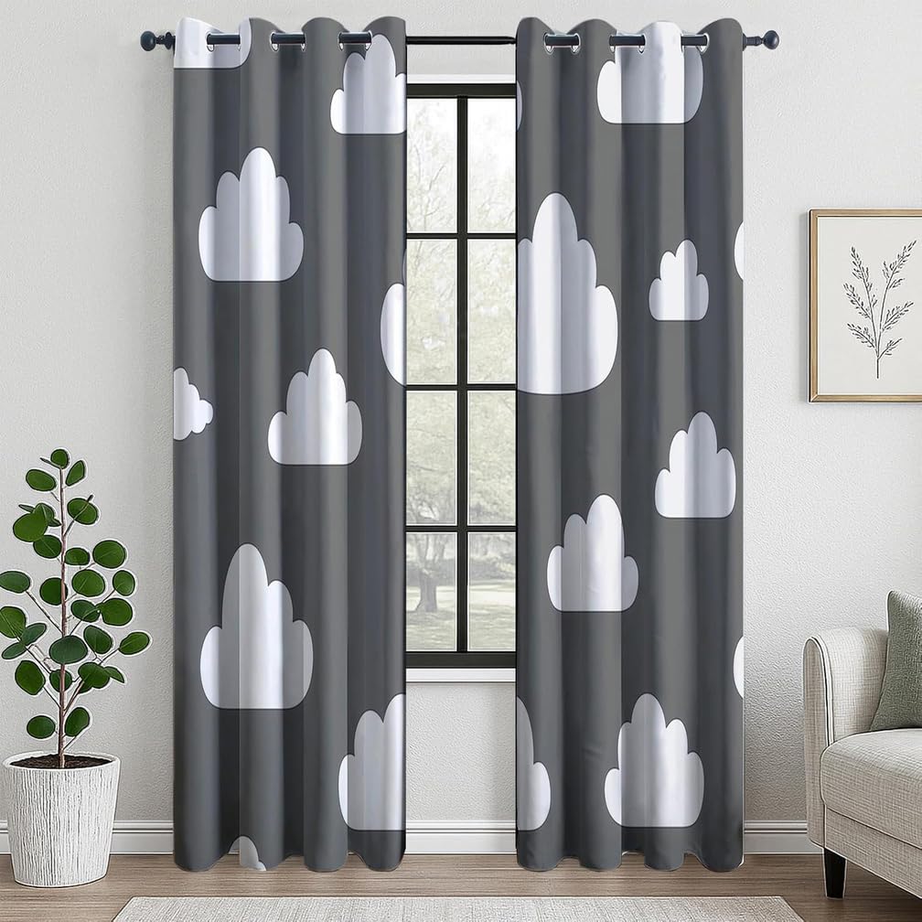 Chambre d'enfant Rideau Gris Occultant Thermique Isolant 140X240 cm Anti Froid et Chaleur Rideau pour Chambre et Salon Nuages Décoration de Fenêtre,Ae,140x240H cm (2 Panels)