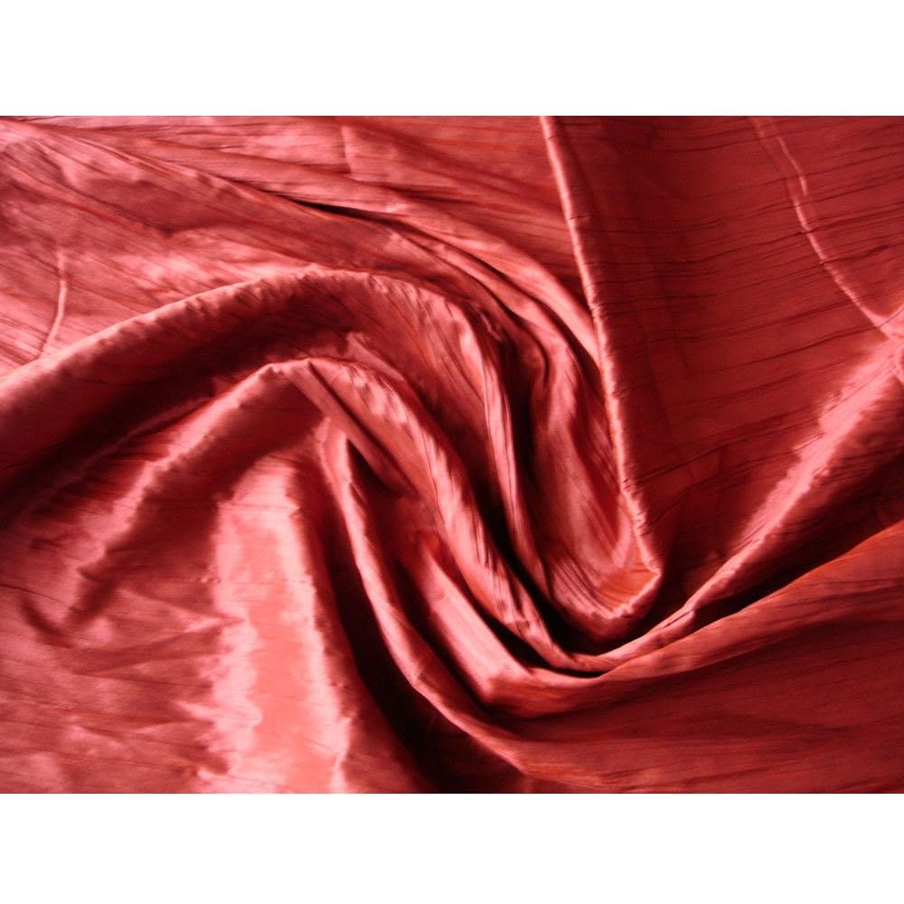 Fabric Mart Direct Rust Crushed Faux Silk/Art Silk Fabric By The Metre, 4 Continuous Metres 107 cm Width Solid Color Red Wholesale Crushed Silk Upholstery Fabric for Curtains Bridal Dress Drapes