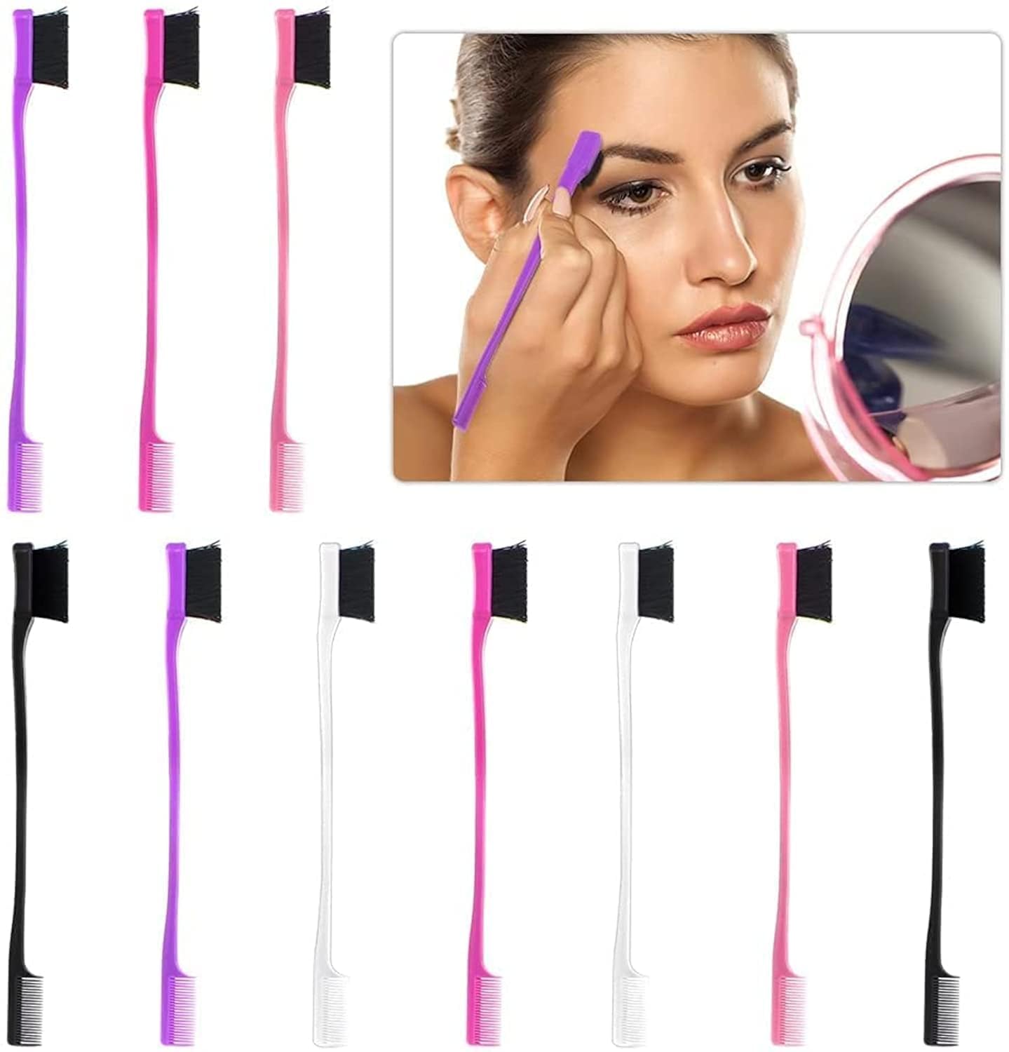 SYOSI 2 in 1 Hair Edge Control Brush - 10 Pieces Double Sided Eyelashes Grooming Comb Hairdressing Tools Double Head Eyebrow Makeup Brush Portable Soft Hair Dye