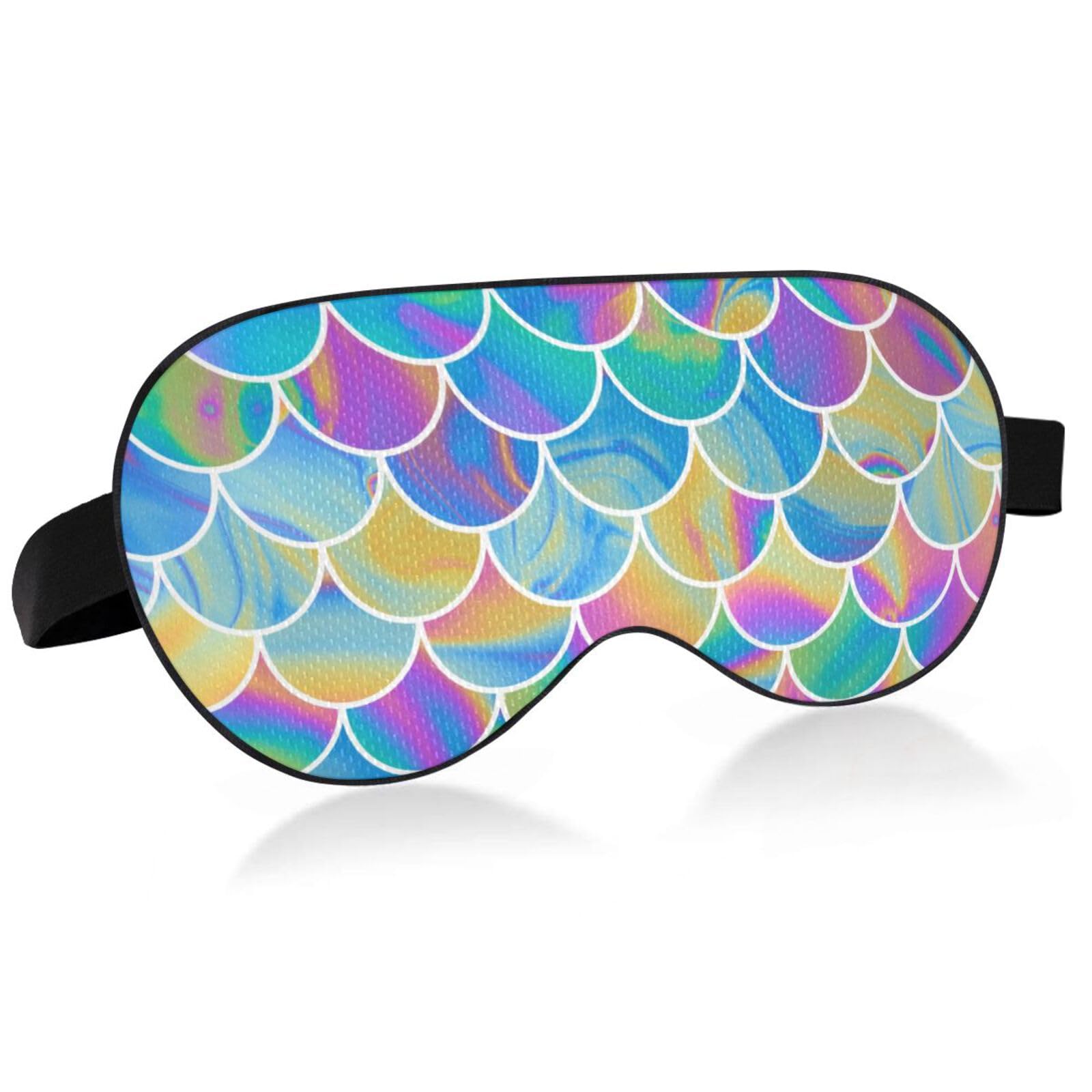 Colorful Scale Summer Sleep Mask Light Blocking Funny Eye Mask for Sleeping with Adjustable Strap Bulingling Soft Lightweight Eye Cover Blindfold for Men Women Work Travel Naps