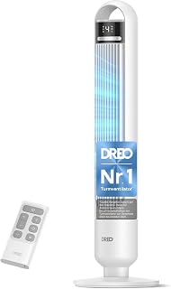 DREO Leiser Turmventilator, Ventilator mit Fernbedienung für Schlafzimmer, Tower Fan mit 4 Geschwindigkeiten, 3 Modi, 9,8 m Windreichweite, 8H Timer, 90° Oszillierend für Wohnzimmer