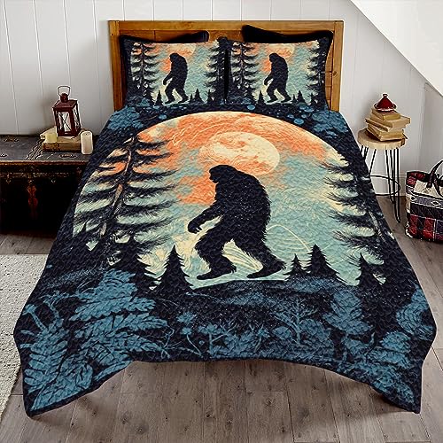Bigfoot Quilt Queen Bigfoot Sasquatch Gifts for Men Women Adults - Bigfoot Bedding Bigfoot Bed Set King Twin Queen Bigfoot Comforter Set Full Boys Girls, Bigfoot Printed Quilt 3 Pieces Lightweight