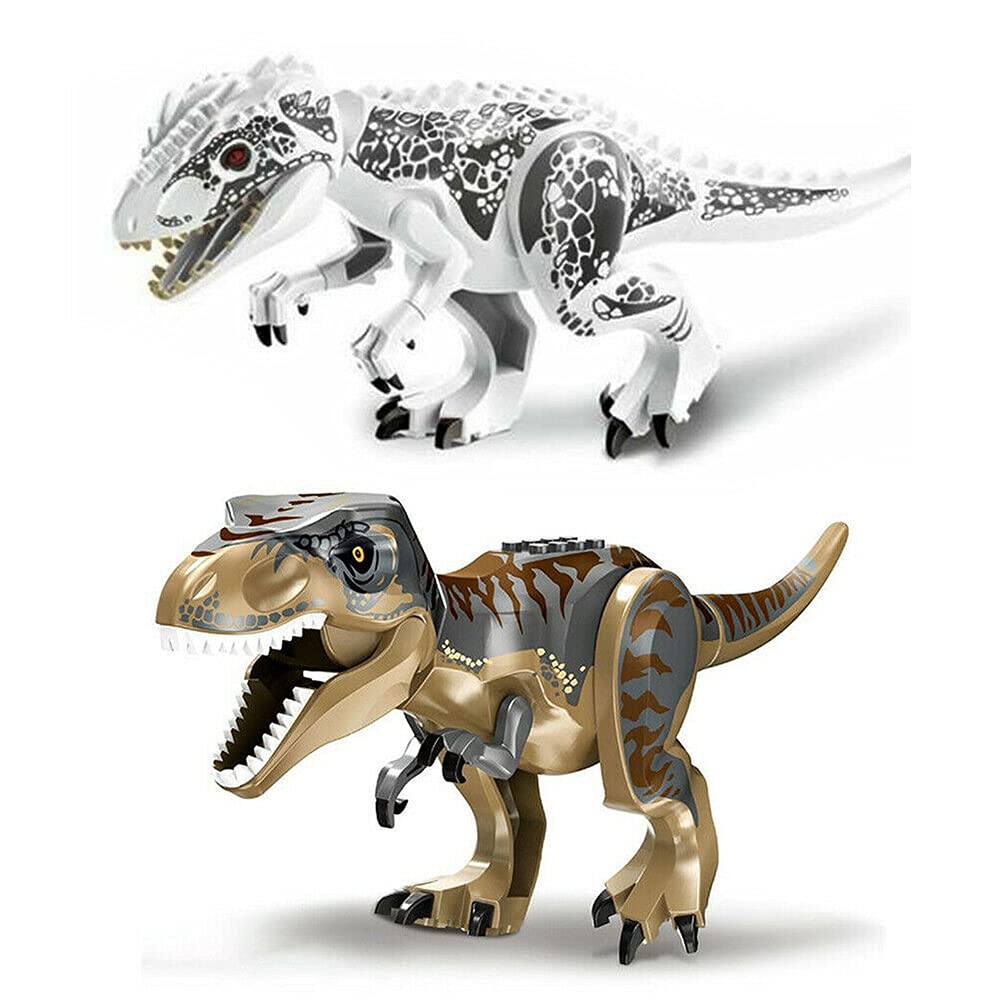 ZEMI 2PCS Indominus T Rex Blocks Toys,Large Dinosaur Figure,Realistic Dinosaur Toy Figures,Gift for Adults and Children（White Tyrannosaurus + Giant Rock Tyrannosaur）