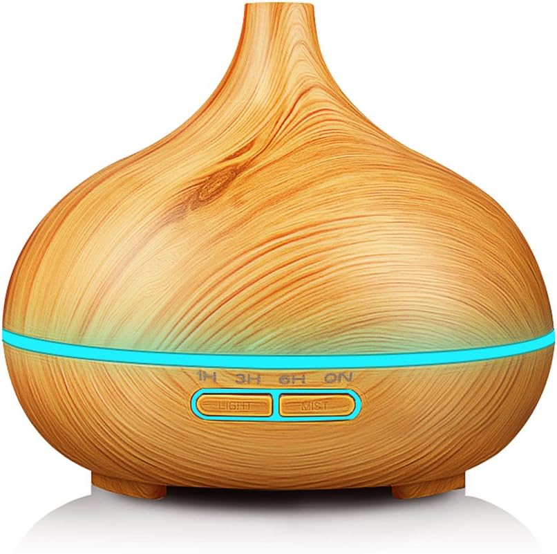 NEWKBO 500ml Essential Oil Diffuser Humidifiers Ultrasonic Aroma Aromatherapy Diffusers with Waterless Automatically Shut-Off,7 Changeable Colored LED Lights Light Wood