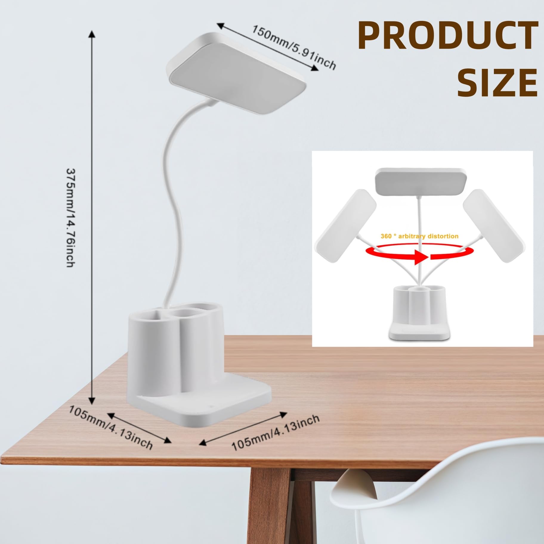 Guangyu Schreibtischlampe Kinder, 4800 mAh Touch LED Schreibtischleuchte mit Stifthalter, 3 Farben&Stufenloses Dimmen,Schwanenhals Leselicht mit USB-Anschluss, für Büro, Schlafzimmer