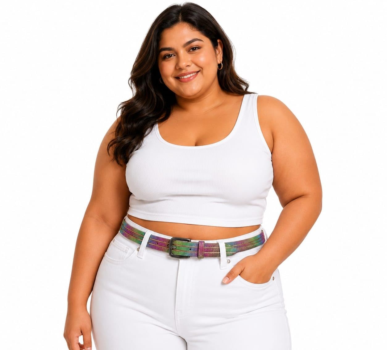 Plus Size Women's Rainbow Glitter Belt, Stylish Multicolour Waist Belt for Jeans-image-45