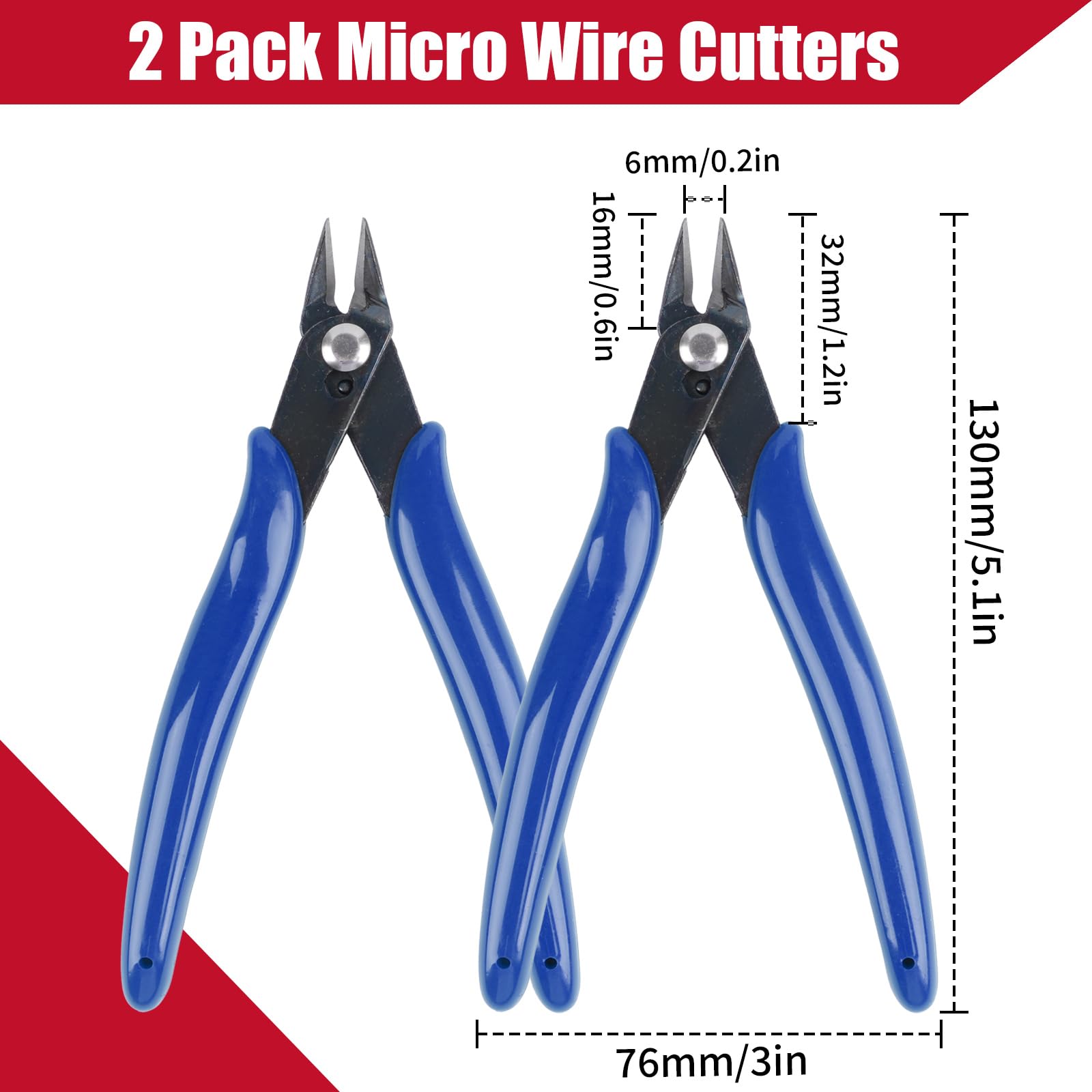 2 Pack Micro Wire Cutters, 5 Inches Flush Cutters Pliers, Diagonal Side Cutters Nippers, Zip Tie Sprue Cutter for Electronics, Plastic Models, Jewelry (Blue)