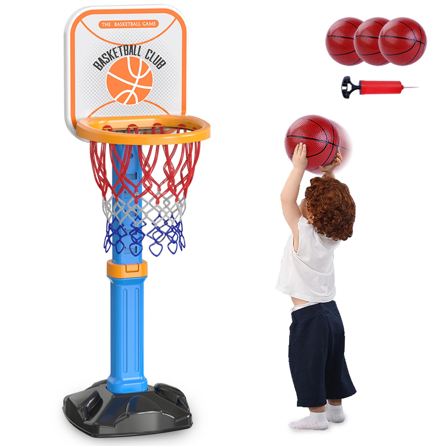Toddler Basketball Hoop,Basketball Arcade Game Set,Adjustable Height with 4 Balls and Air Pump, Indoor&Outdoor Sport Toys for Backyard Games Outside Swimming Pool,Gifts for Toddler Boys Girls