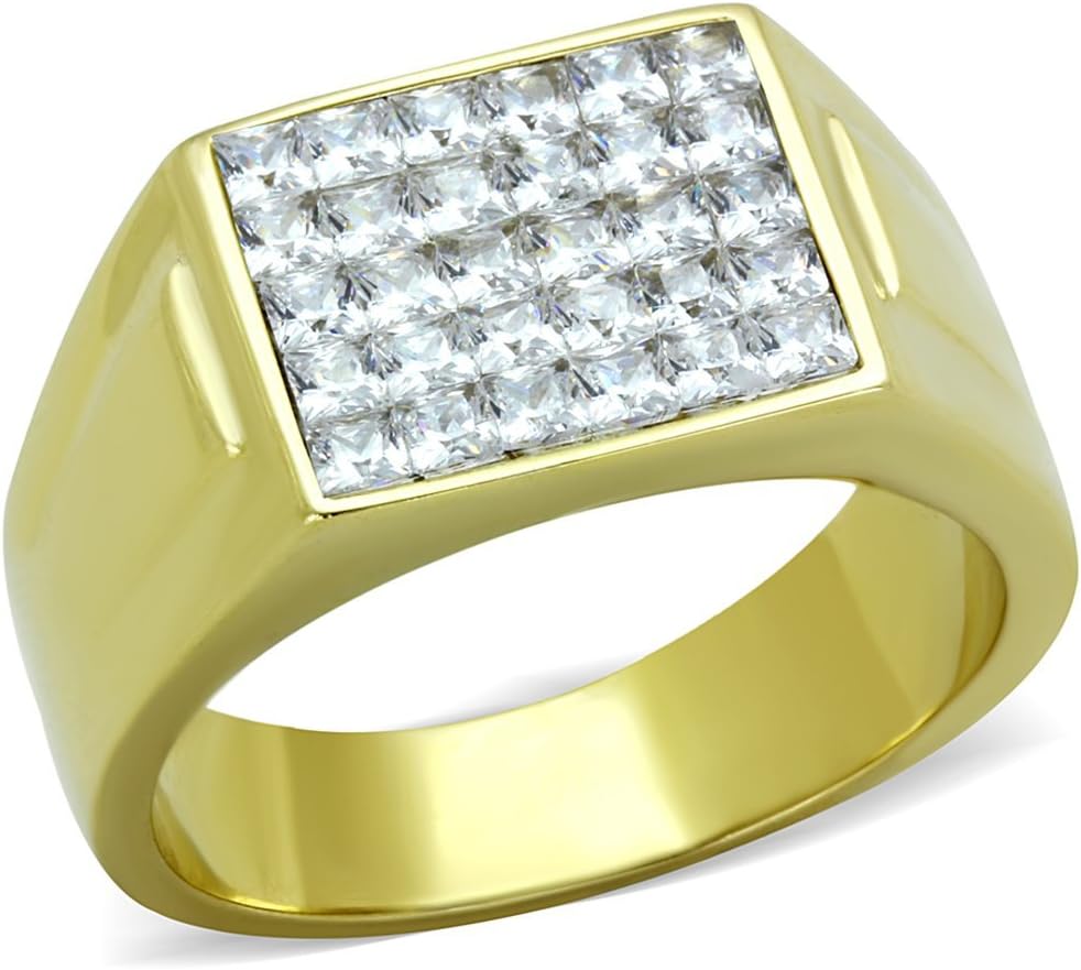 Men's Stainless Steel IP Gold CZ Clear Ring