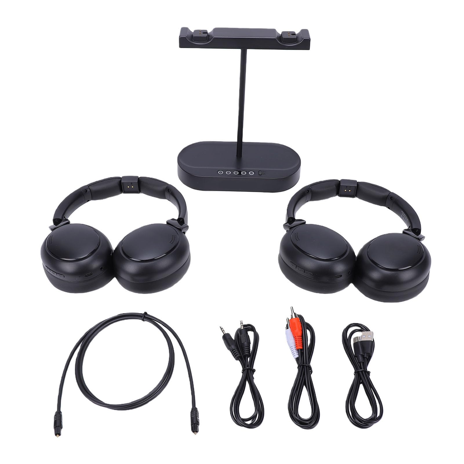 Auriculares Inalámbricos Duales para Ver Televisión, Auriculares Supraaurales con Transmisor, Base de Carga, Baja Latencia, Batería de 40 Horas, para Personas Mayores