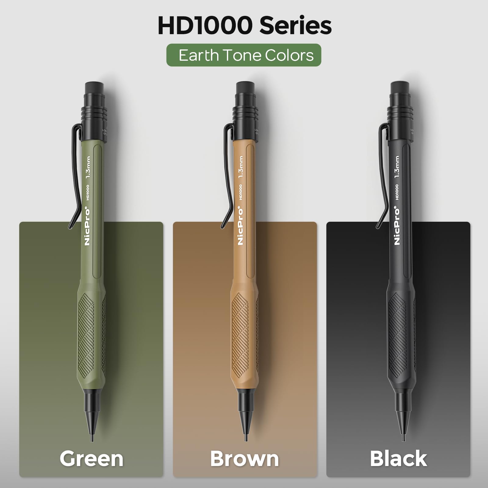 Nicpro Lot de 3 porte-mines de 1,3 mm, 3 couleurs avec 51 mines de recharge, 3 gommes, crayons de charpentier résistants aux intempéries, HD1000 pour marquage extérieur, dessin, travail du bois
