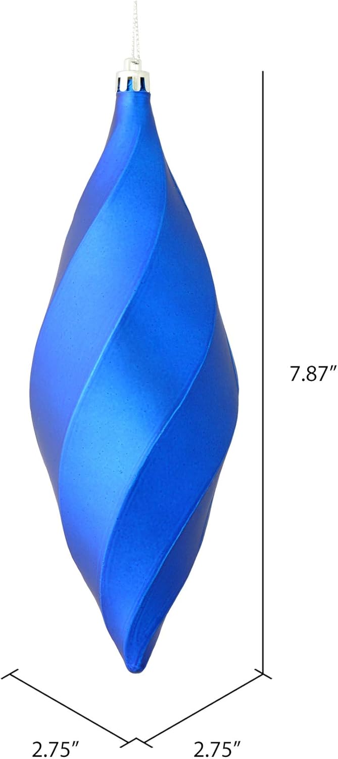 Vickerman 8" Matte Swirl Finial Ornament, Shatterproof Plastic, Holiday Christmas Tree Decoration, 6 Pack, Blue