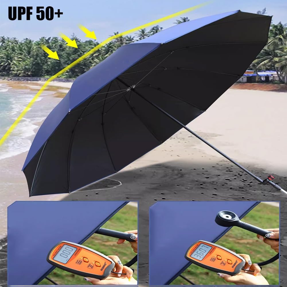 Wiatroodporny Parasol Wędkarski, Przenośny Parasol Plażowy z Ochroną UV 50+, 220 cm Wodoodporny z Kotwicą Piaskową