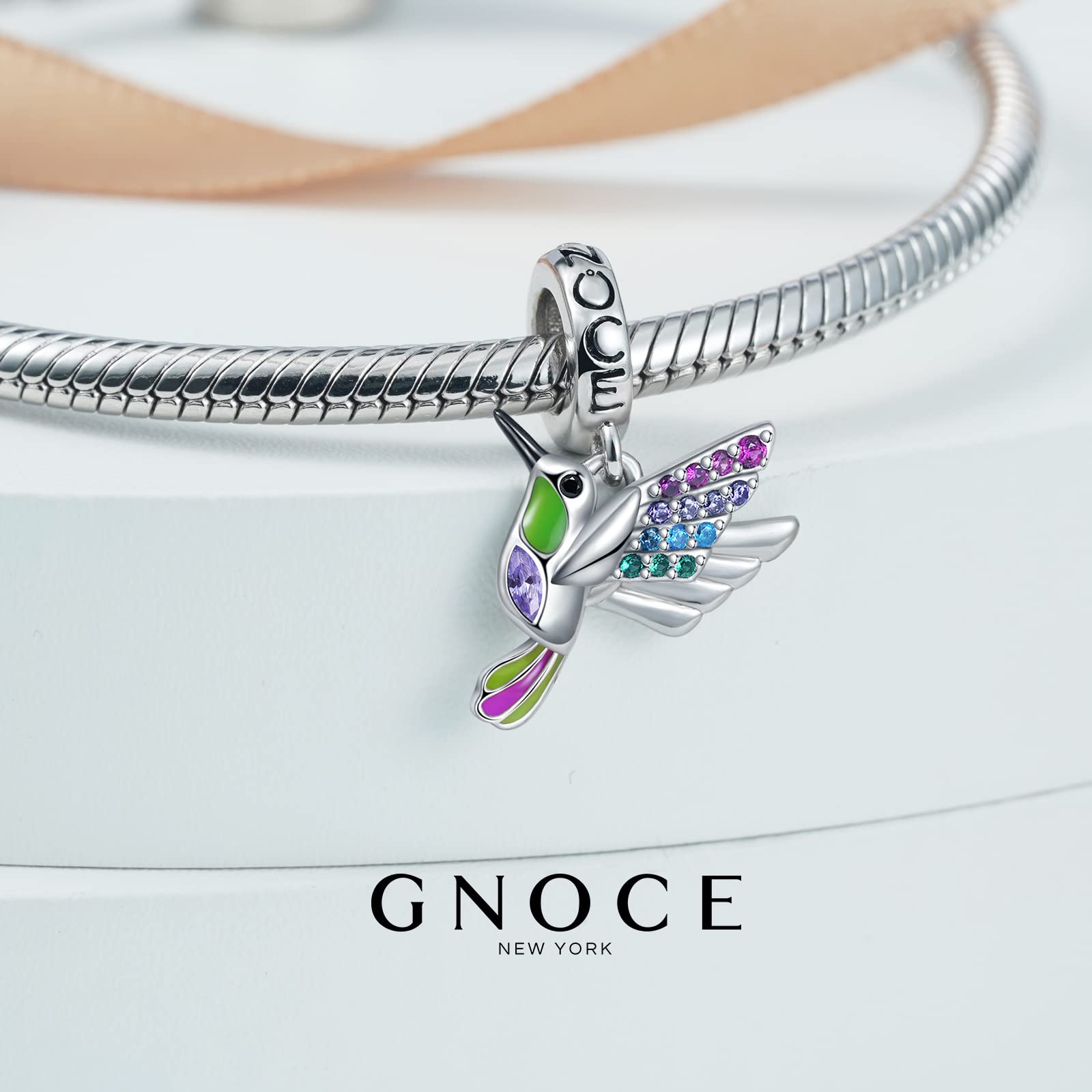 GNOCE Ciondolo Fiore/Pianta Charms Argento Sterling 925 Ciondola Colibrì Charm Bead Fit Bracciale/Collana per Donne Ragazze Figlia