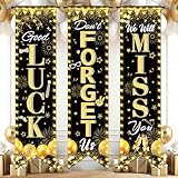 3Pcs Farewell Party Decorations Porch Banner Black Gold We Will Miss You Door Hanging Banner Good Luck Don’t Forget Us Door Sign Background for Men Women Retirement Goodbye Party Decoration Supplies