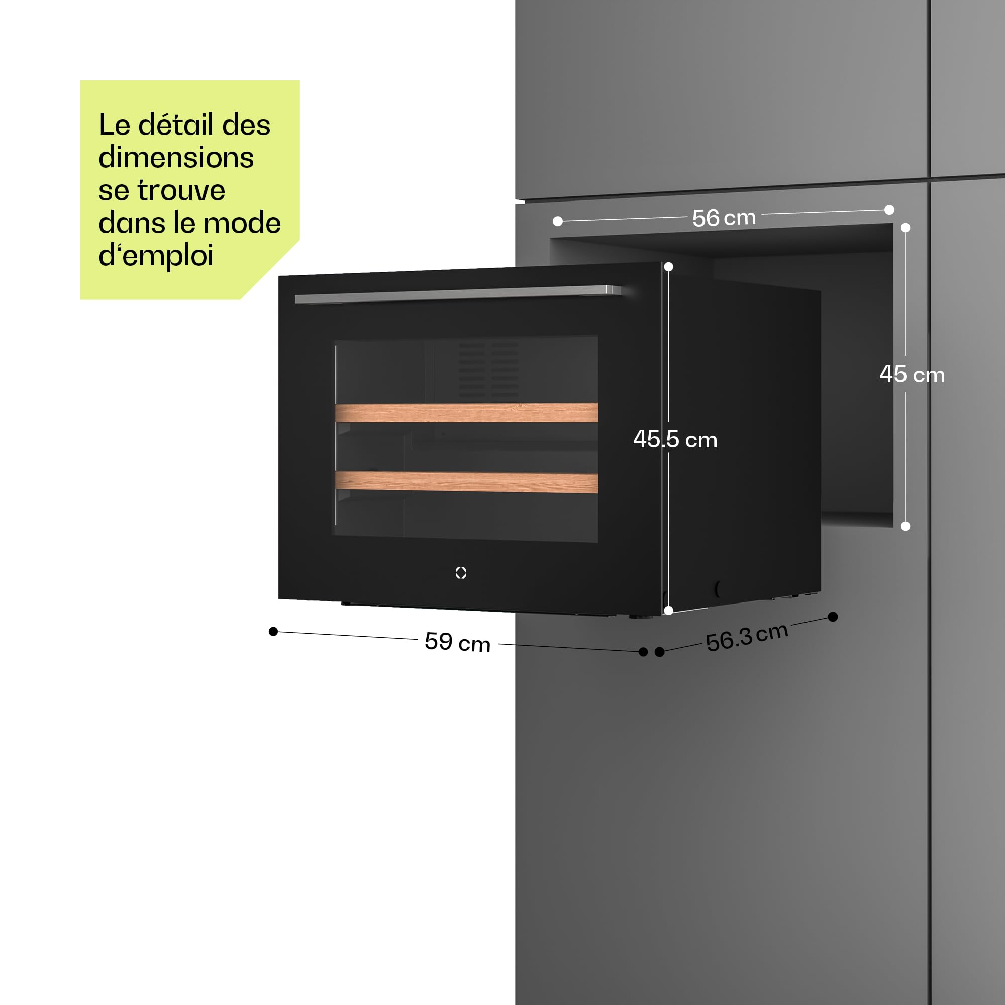 KLARSTEIN Illuminosa Cave à Vin Encastrable - 19 Bouteilles, 1 Zone, 5-20°C, LED, Porte UV, Silencieuse, Clayettes Bois, Frigo Vin, Contrôle Tactile