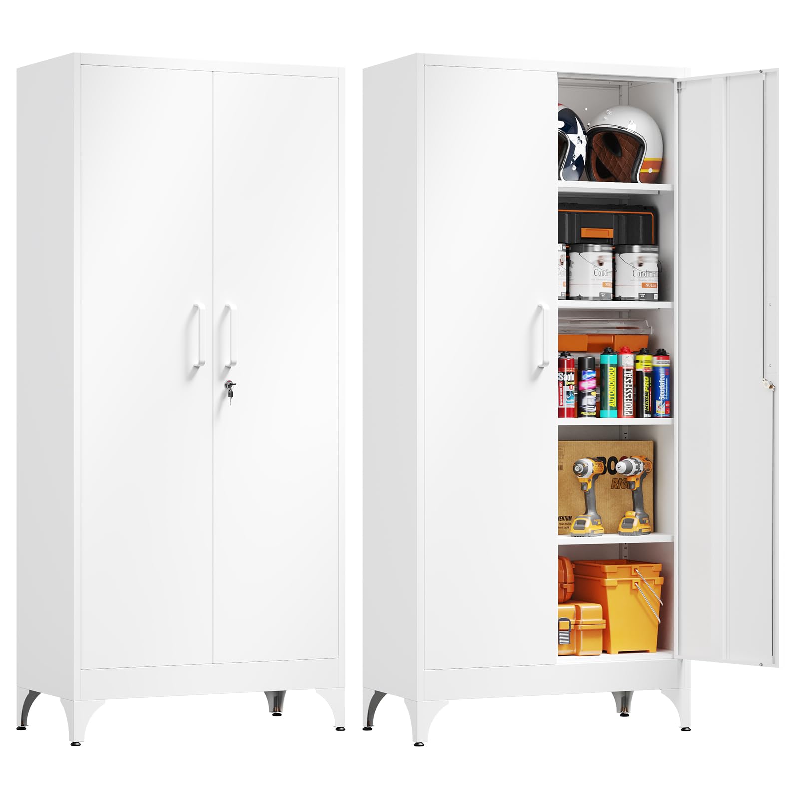 Yizosh Metal Garage Storage Cabinet with 2 Doors and 4 Adjustable Shelves - 71" Steel Lockable File Cabinet,Locking Tool Cabinets Furniture of Metal for Home,Office,Garage,Gym,School