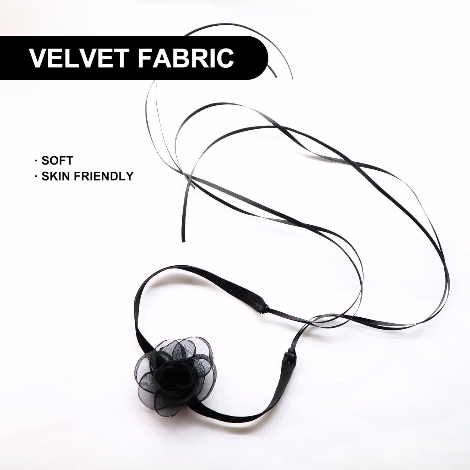 5 PCS Flower Choker Necklace, Adjustable Rose Choker for Women, Camellia Jewelry, Elegant Summer Necklace for Weddings, Parties and Festivals (Black, White, Pink, Yellow) - Image 5