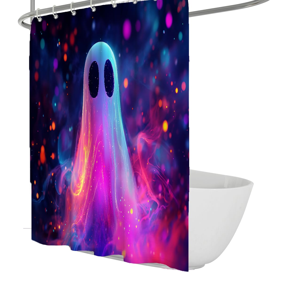 Fantazyjne Halloween Zasłony Prysznicowe Przerażające Duchy Nadruk Zmywalne Zasłony Prysznicowe Festiwal Temat Wystrój Domu Wanna Łazienka Zasłona Z Haczykami 180x200cm