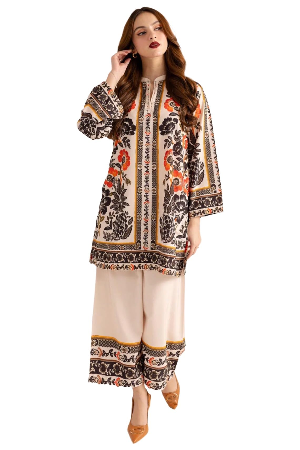 GoSriKi Women's Ethnic Co-Ord Set | Kurta Palazzo Set | Stylish Rayon Viscose Suit Set for Women in neutral