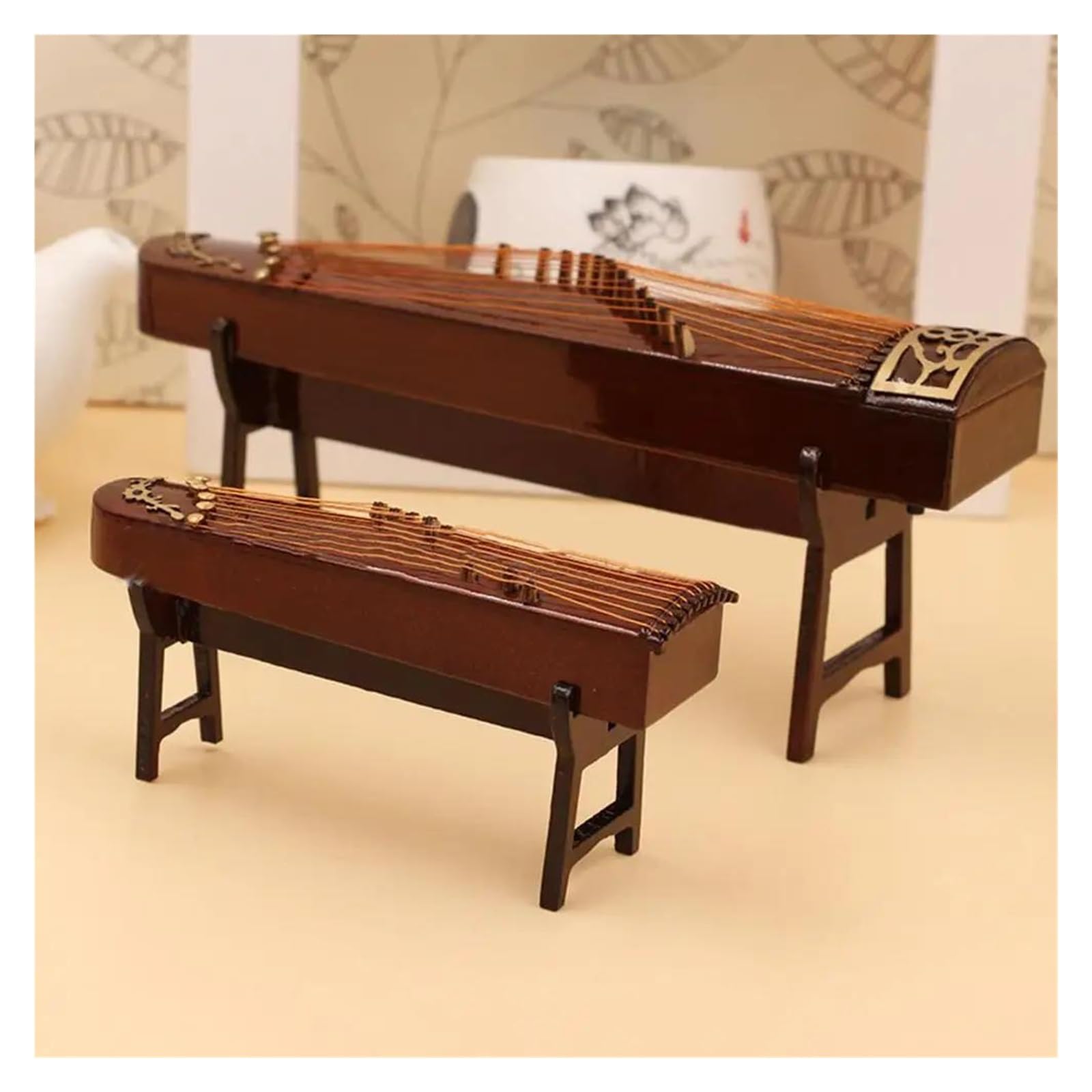 Mini Guzheng Ozdoba Drewniana Guzheng Instrument Muzyczny Model Sceny Miniaturowe Akcesoria Dekoracyjne Dekoracji instrument mini (Size : 25cm)