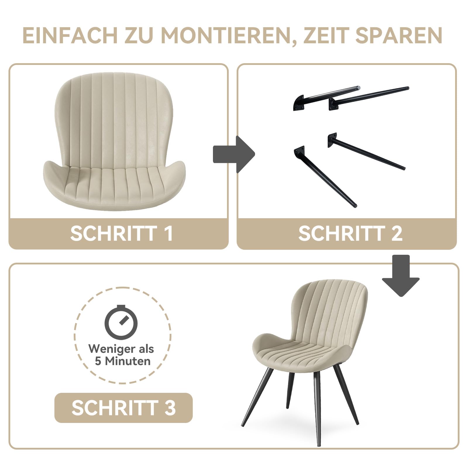 Hawthyhome Esszimmerstühle 4er Set Ergonomischer Stuhl Beige | Stühle Esszimmer,Polsterstuhl mit Wasserdichtes Material & Metallbeine,Küchenstuhl für Esszimmer,Wohnzimmer,Balkon,Büro