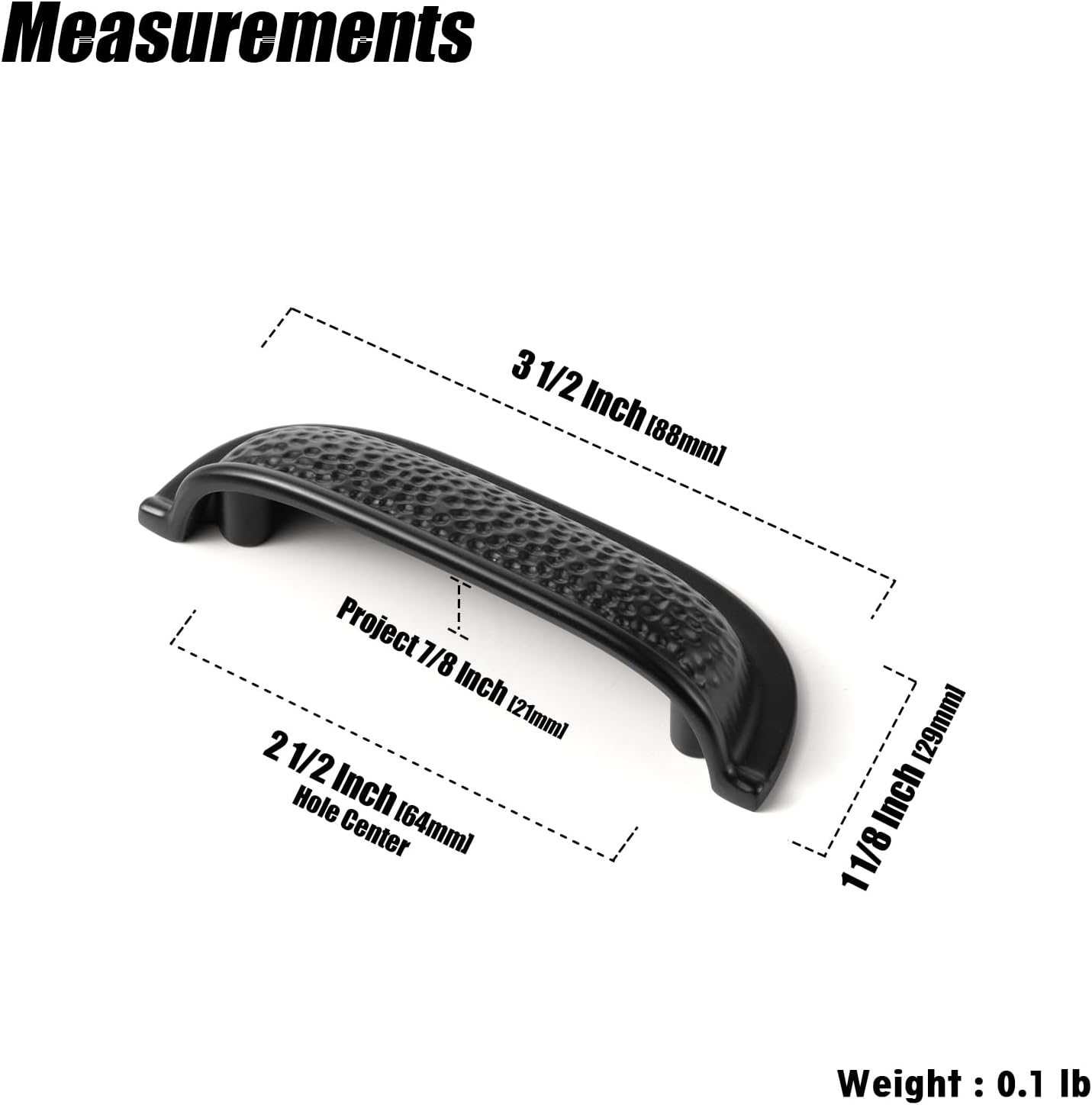 Goo-Ki 6 Pack 2 1/2 Inch Matte Black Cabinet Cup Pulls – Hammered Texture with Curved Edges, Elegant Modern Drawer Bin Handle for Kitchen & Furniture