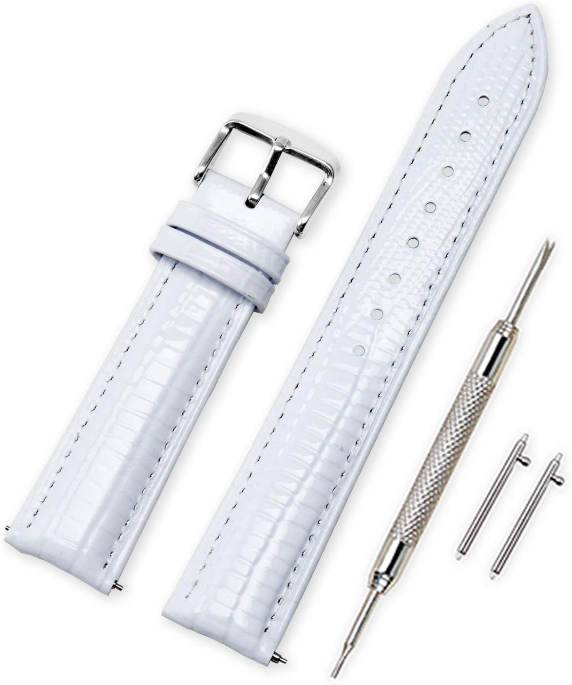Watch Strap Quick Release Genuine Leather Watch Band Smart Stitched Edging - 14/16/18/20/22/24 mm Watch Bracelet Replacement with Stainless Steel Buckle (20mm, White)