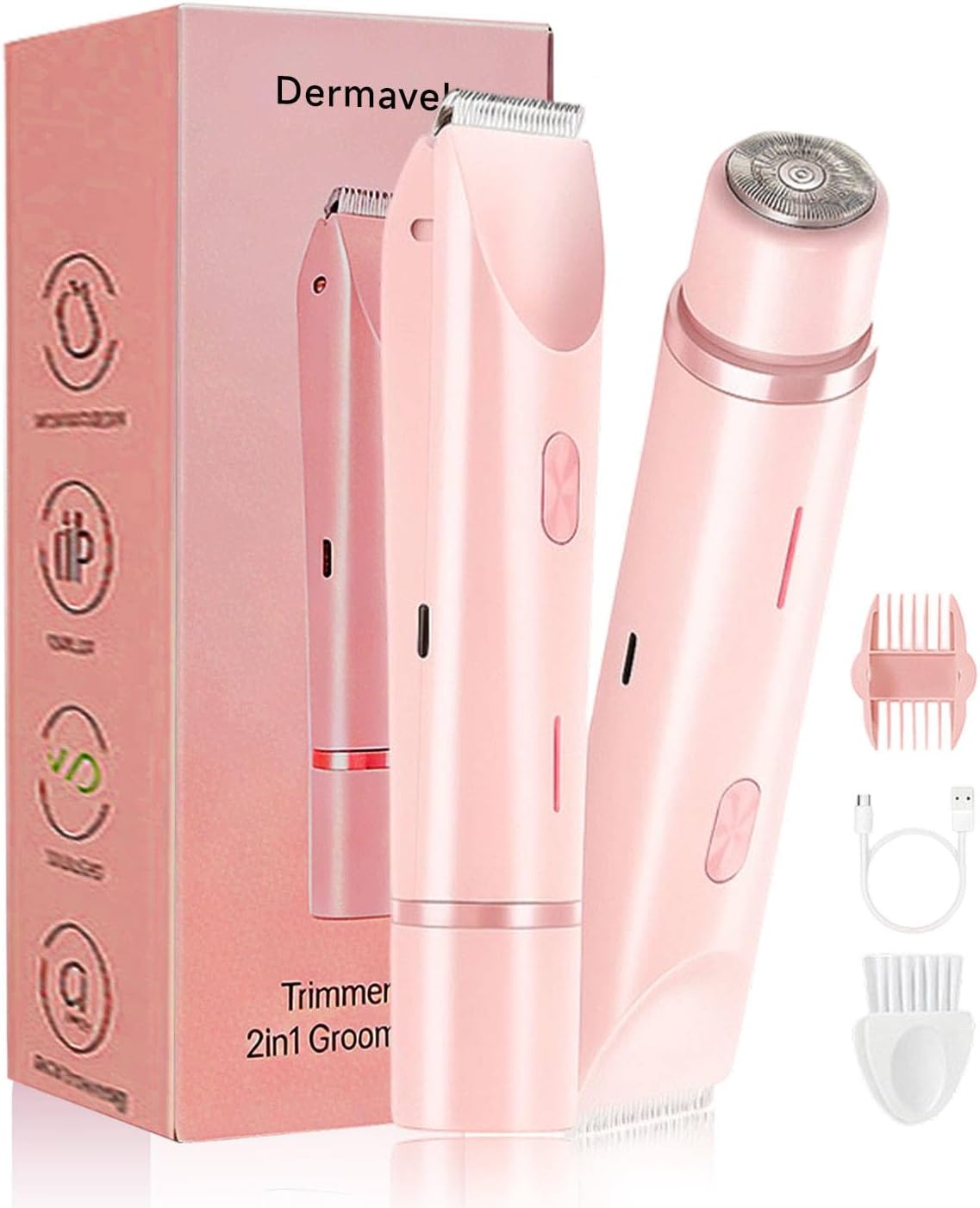 Trimmer 2.0 Women, Ergonomic 2-in-1 Body & Facial Hair Trimmer, Luxury Skin Gentle Electric Razor, Waterproof Rechargeable Grooming Shaver for Smooth, Effortless Results, Skin Care (Pink)