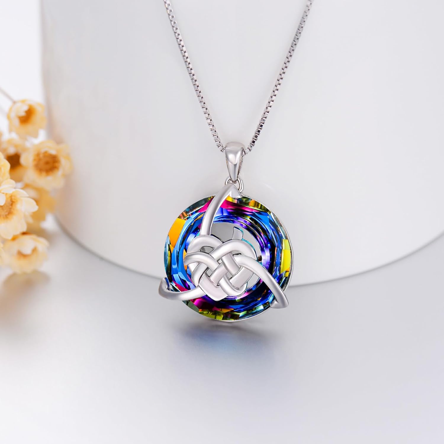 WINNICACA Celtic Love Knot Necklace 925 Sterling Silver Blue/Volcanic Crystal Celtic Necklaces for Women Irish Jewelry Gifts for Women Girls Birthday - Image 5