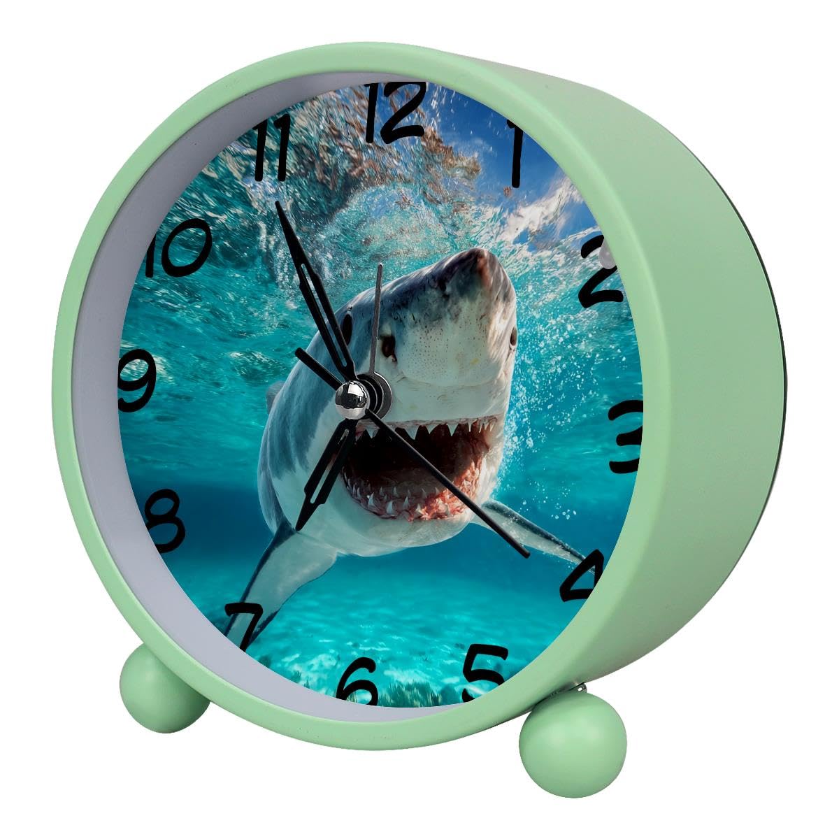 Luoweisi Analog Alarm Clock Shark Underwater, Silent Non-Ticking with Night Light, Battery Operated, Round Desk Alarm Clock for Office, Bedroom, Elderly, Adults, Children, Student Gifts