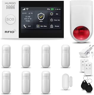 HXA007 Alarmanlage Haus WiFi + GSM mit Funk Sirene | Tuya Smartlife App | Alarm System mit Fenstersensor, 7X Bewegungssensor | Alarmanlage Wohnung, Garage | Smart Home