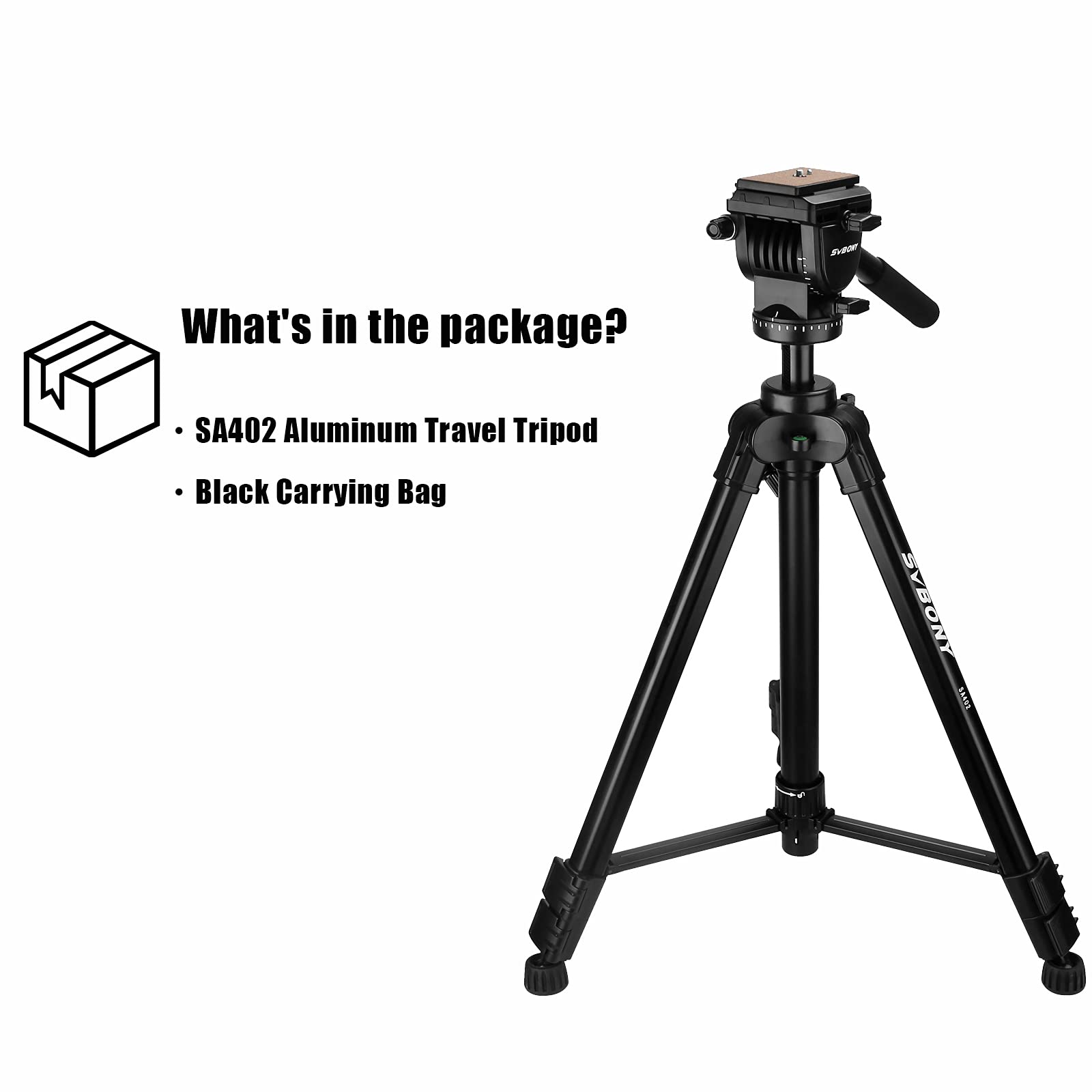 Svbony SA402 Treppiede Fotocamera Testa Fluida in Alluminio, Treppiede Viaggio Professionale con Piastra a Sgancio Rapido, 64,56 in Panoramico 360 Gradi, per Cannocchiali Fotografici Fotocamere Reflex