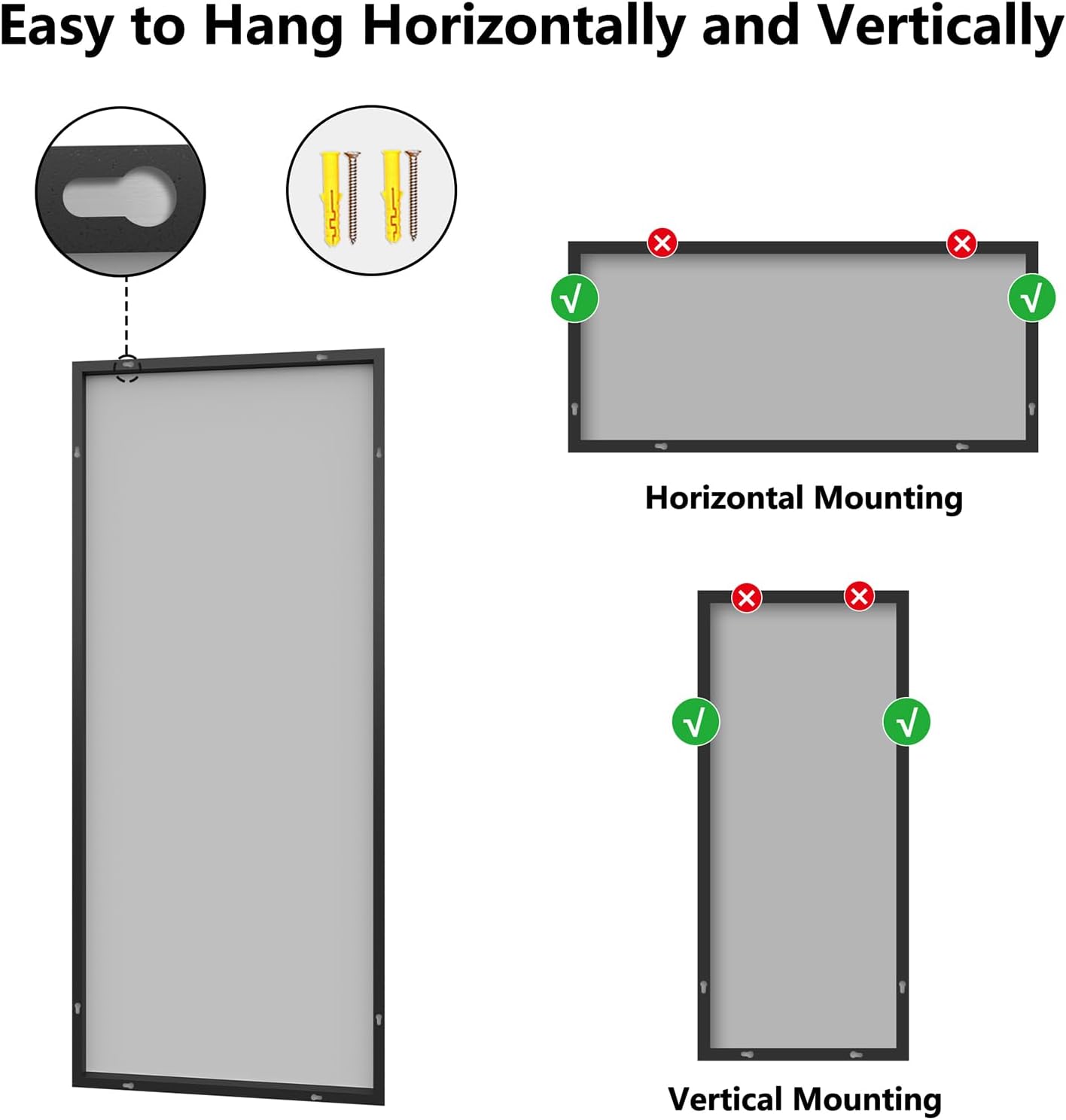 Koonmi Bathroom Mirror 30x71 Matte Black Bathroom Wall-Mounted Mirrors, Modern Rectangle Vanity Mirror, HD Tempered Glass, Aluminum Alloy Frame Allow to Hang Horizontally or Vertically