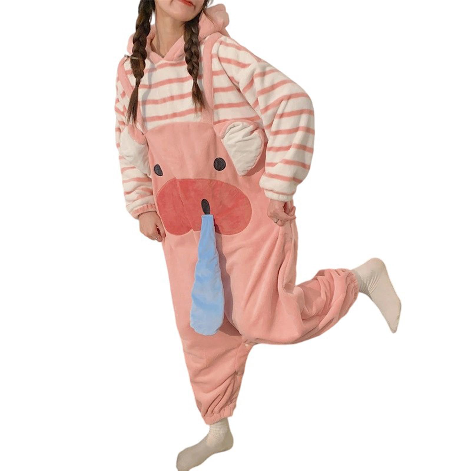 Pijamas de Animales para Adultos,Pijama Mujer de Una Pieza con Capucha Lindo Mono de Cerdito Ropa de Dormir para Disfraz de Cosplay de Animales para Hombr y Mujer Ropa de Hogar Unisex de Una Pieza
