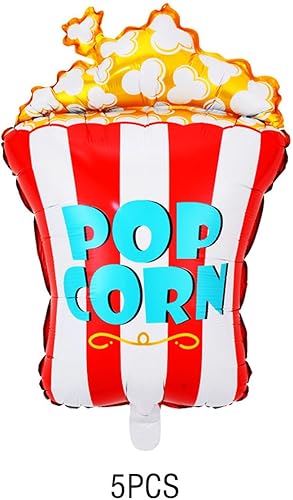 Miniatura 3 de Globos de fiesta de palomitas de maíz, 5 globos de papel de aluminio para niños, cumpleaños, baby shower, película, noche, decoración de fiesta
