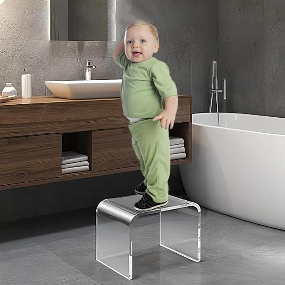 Panche per doccia, Sgabello gradino in acrilico, Sgabello piedi trasparente addensato Sgabello doccia bagno per gambe da barba, Sedia da doccia impermeabile bagno, Soggiorno,12.6*9*9in,Clear